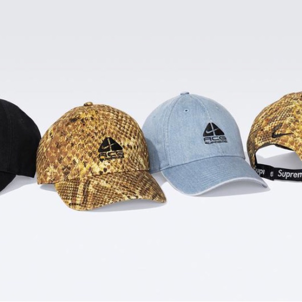SUPREME x NIKE ACG • denim 6 panel hat gold snakeprint